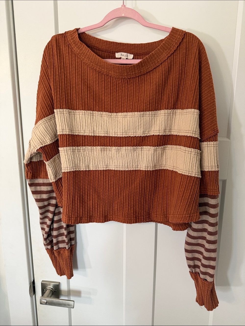 Oli & Hali Rust and Cream Striped Ribbed Pullover